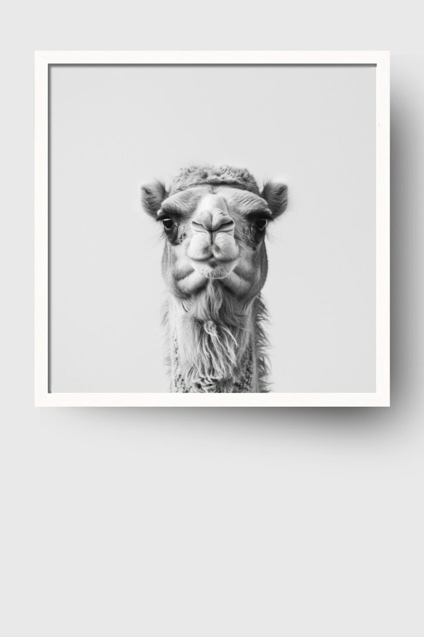 Fotografie Poster Kamel Porträt schwarz-weiß minimalistisch