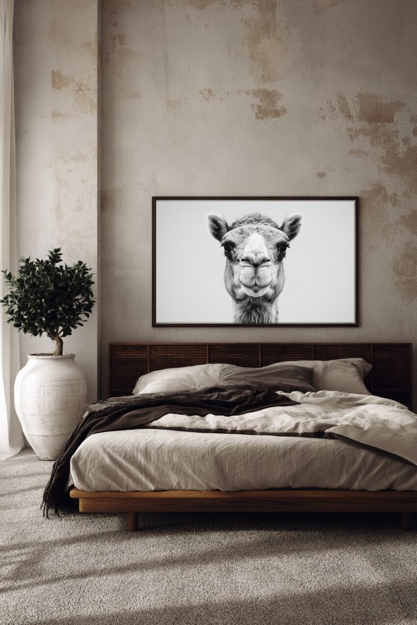 Fotografie Poster Kamel Schnauze schwarz-weiß frontal