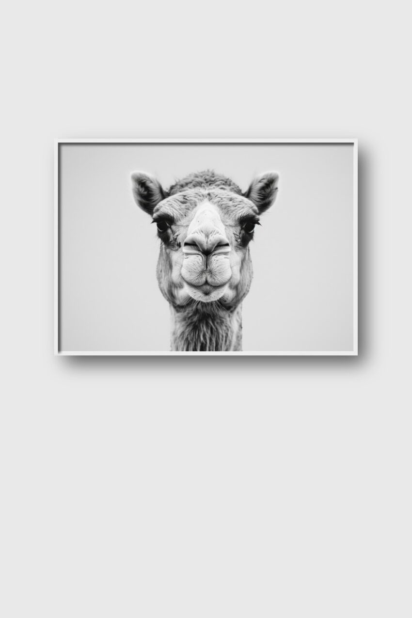 Fotografie Poster Kamel Schnauze schwarz-weiß frontal