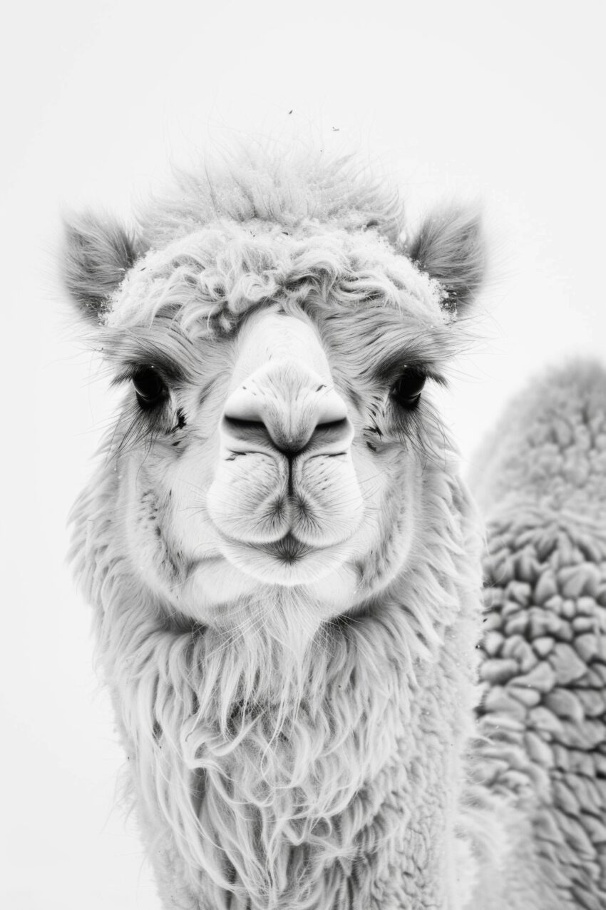 Fotografie Poster Lama nass Fellstruktur schwarz-weiß