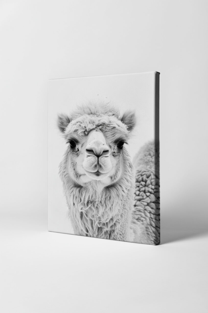 Fotografie Poster Lama nass Fellstruktur schwarz-weiß