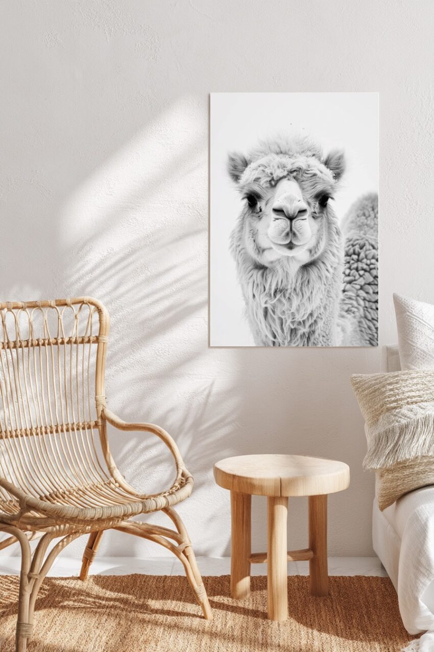 Fotografie Poster Lama nass Fellstruktur schwarz-weiß