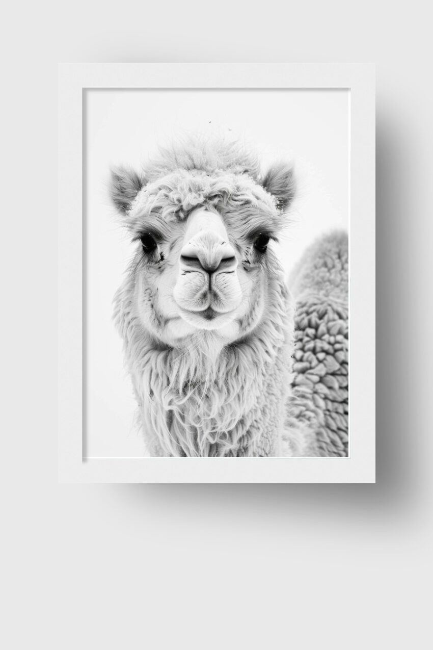 Fotografie Poster Lama nass Fellstruktur schwarz-weiß