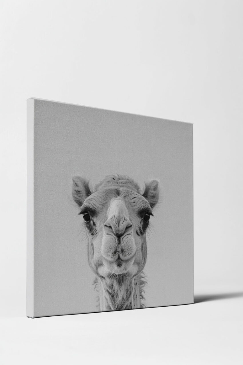 Fotografie Poster Kamel schwarz-weiß frontal Nahaufnahme