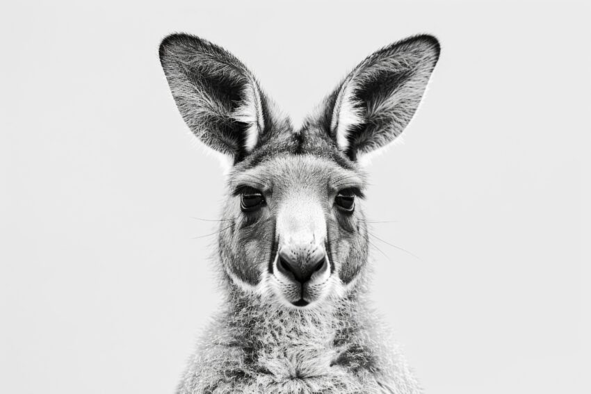 Fotografie Poster Känguru Kopf schwarz-weiß frontal