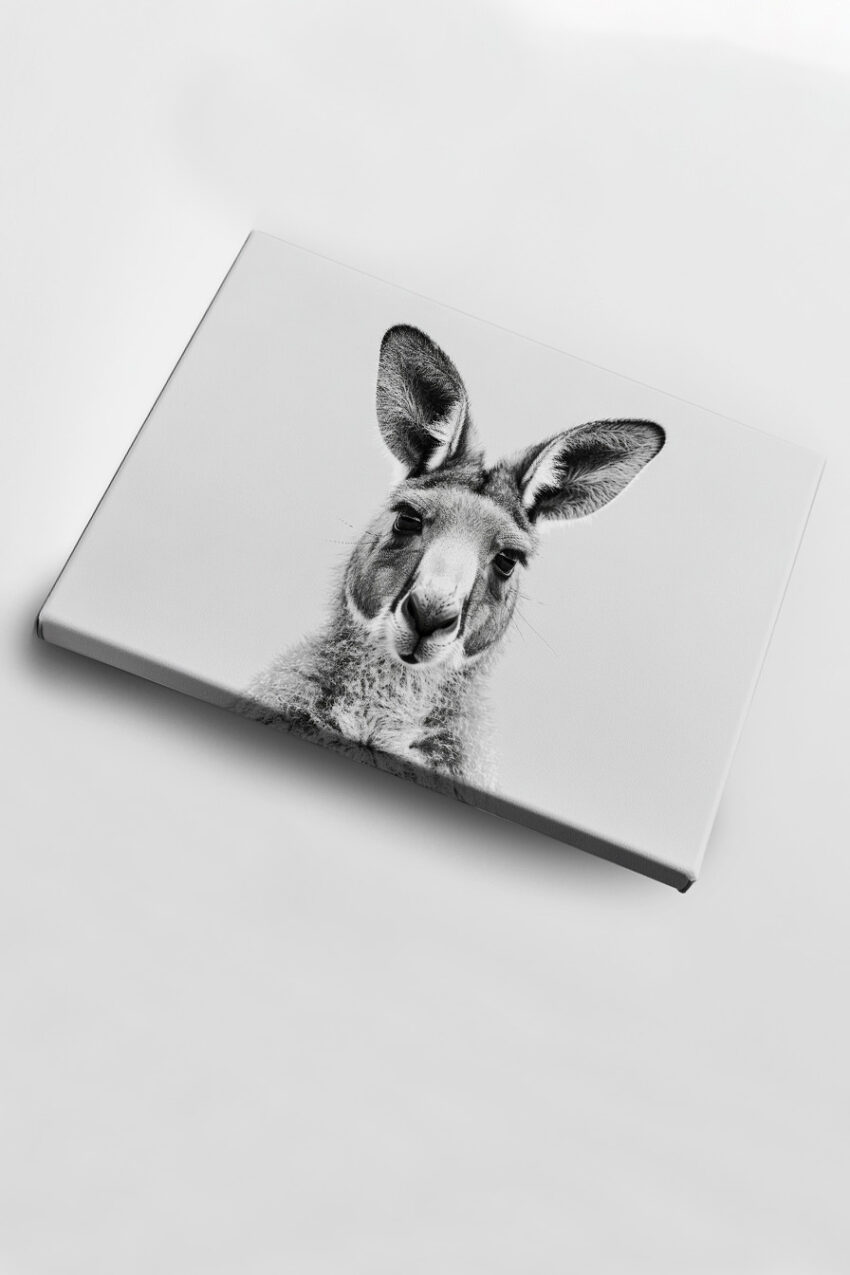 Fotografie Poster Känguru Kopf schwarz-weiß frontal