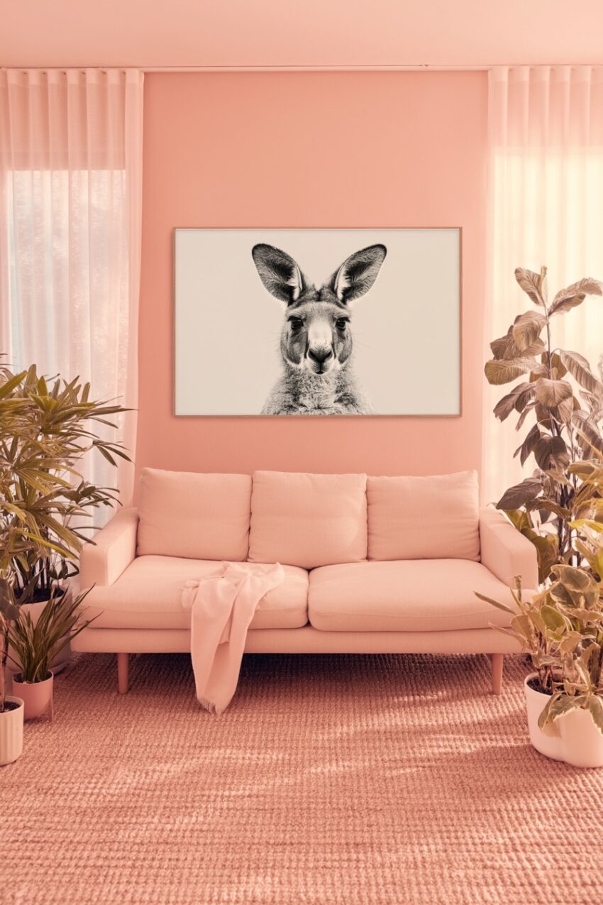 Fotografie Poster Känguru Kopf schwarz-weiß frontal