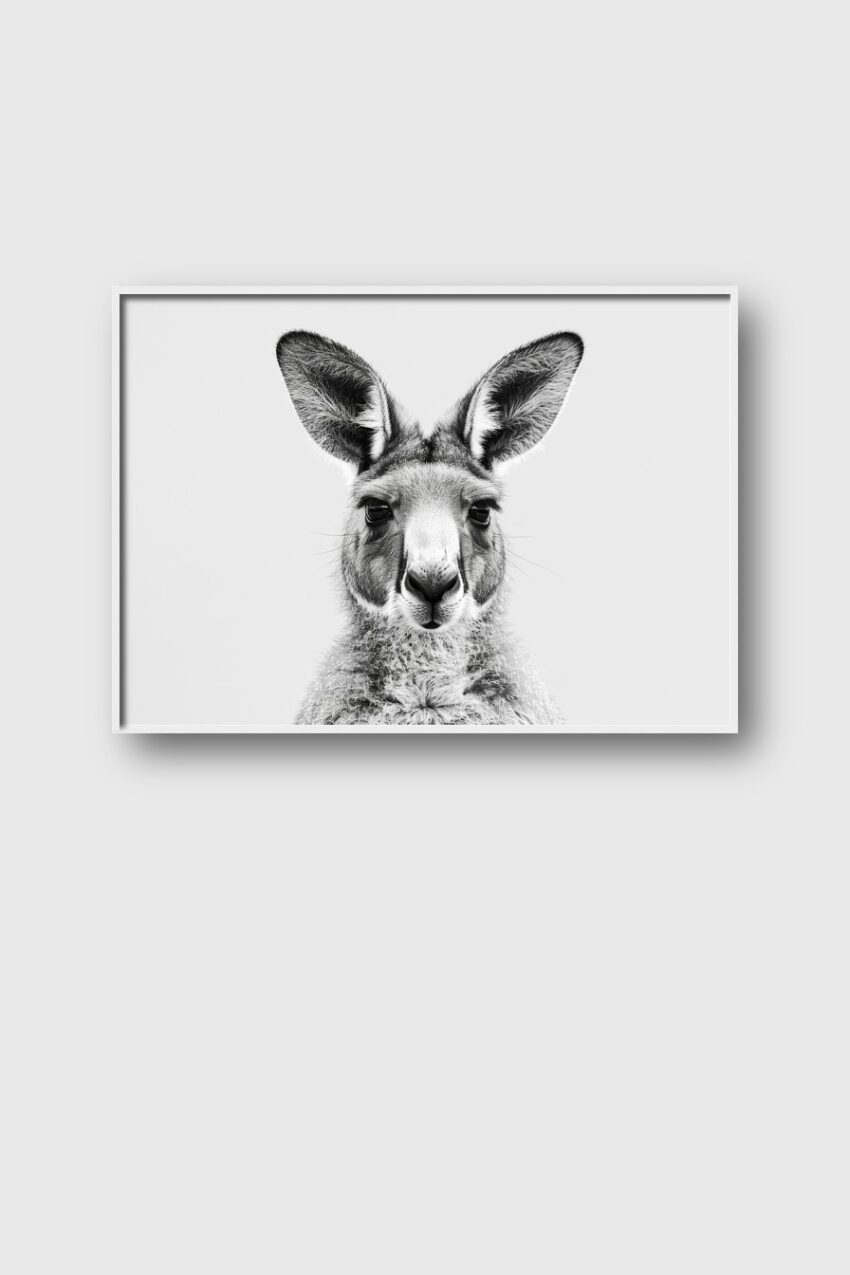 Fotografie Poster Känguru Kopf schwarz-weiß frontal