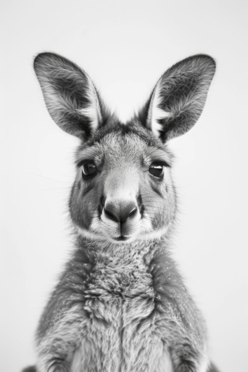 Fotografie Poster Känguru frontal schwarz-weiß