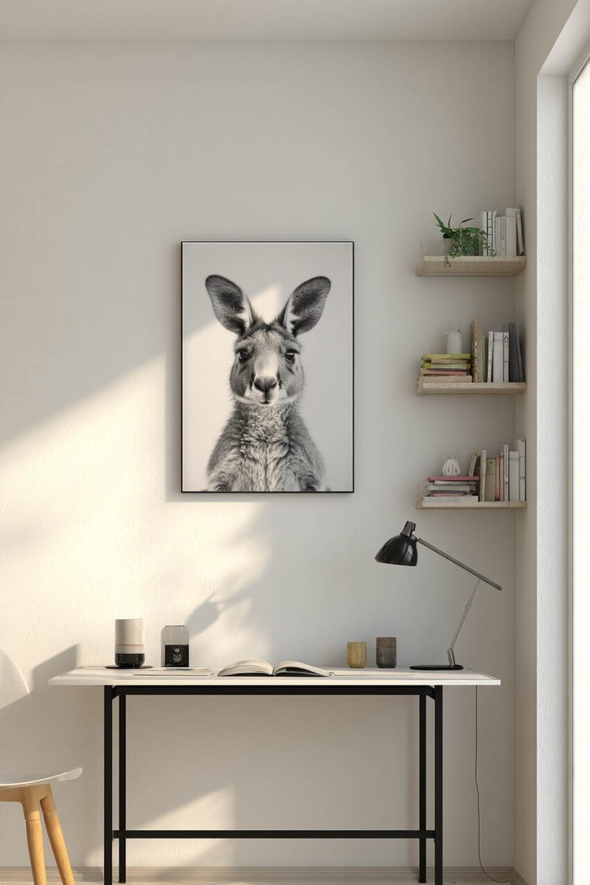 Fotografie Poster Känguru frontal schwarz-weiß