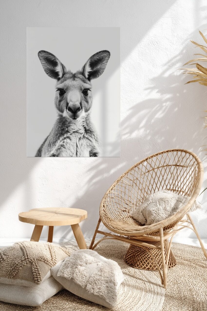 Fotografie Poster Känguru Porträt schwarz-weiß