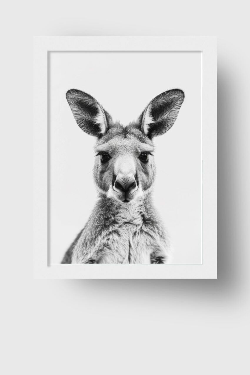 Fotografie Poster Känguru Porträt schwarz-weiß