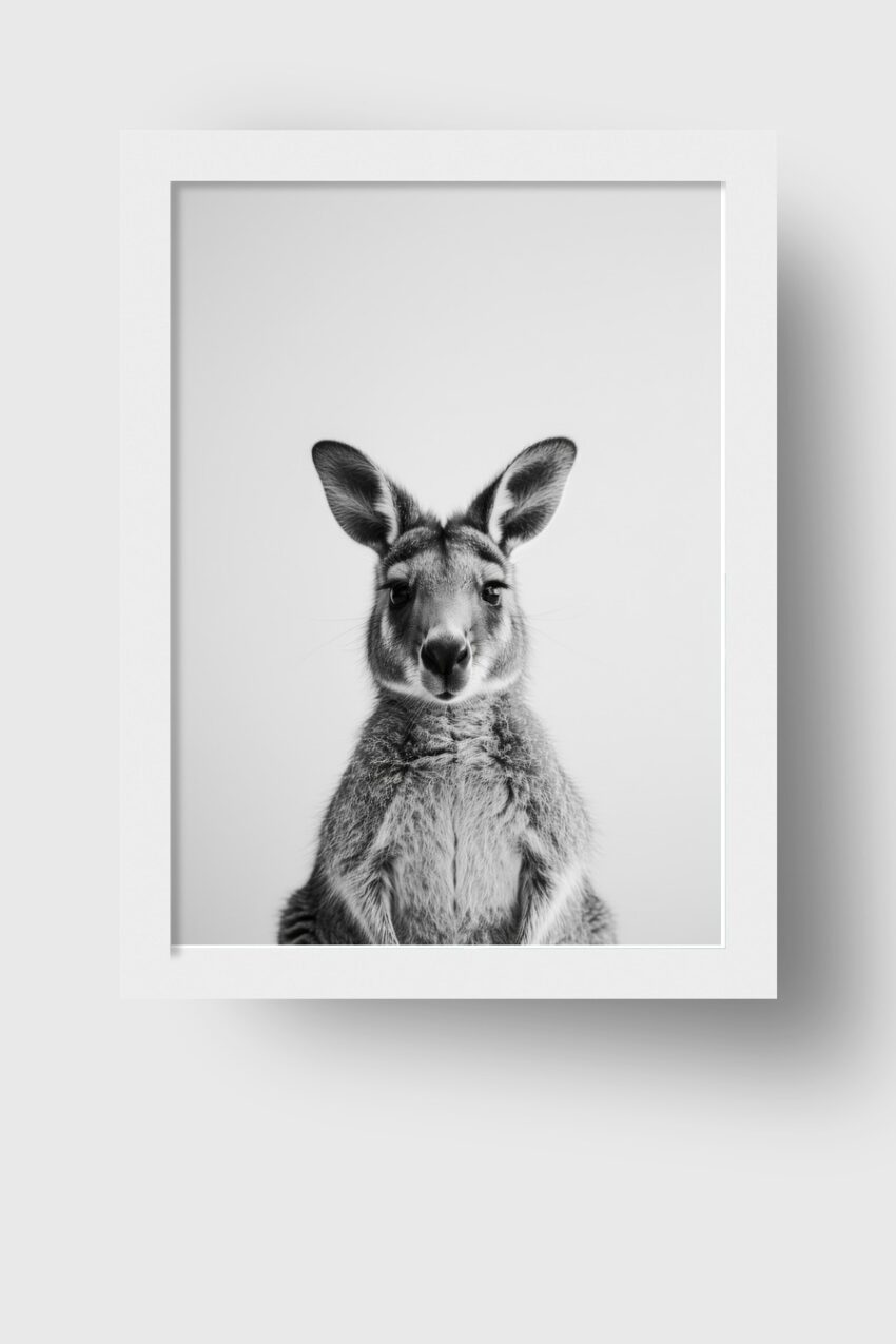 Fotografie Poster Känguru frontal schwarz-weiß ruhig