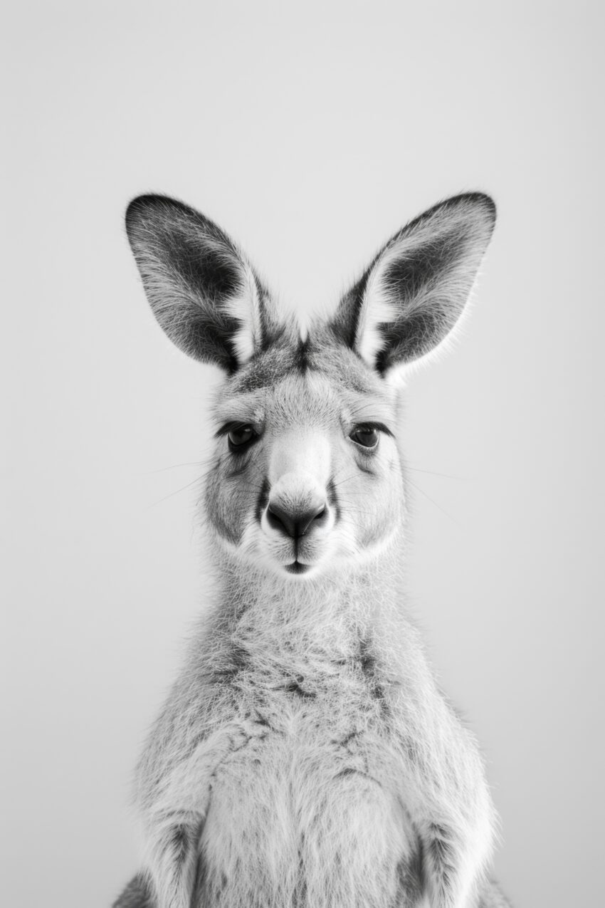 Fotografie Poster Känguru frontal schwarz-weiß minimalistisch