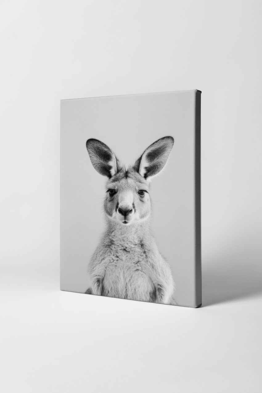 Fotografie Poster Känguru frontal schwarz-weiß minimalistisch