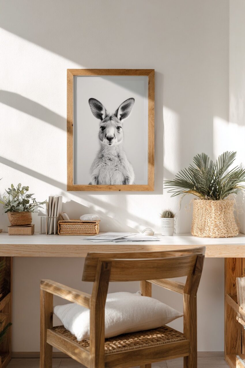 Fotografie Poster Känguru frontal schwarz-weiß minimalistisch