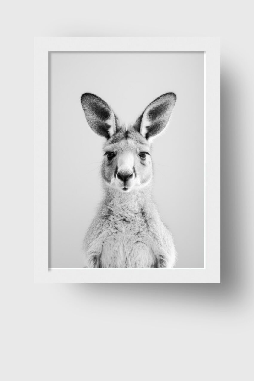 Fotografie Poster Känguru frontal schwarz-weiß minimalistisch