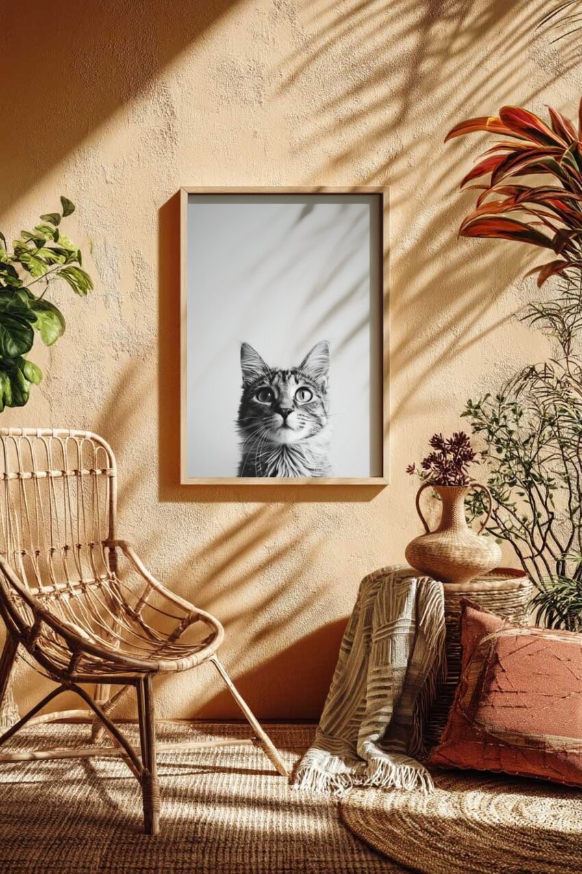 Fotografie Poster Katze Blick schwarz-weiß Nahaufnahme