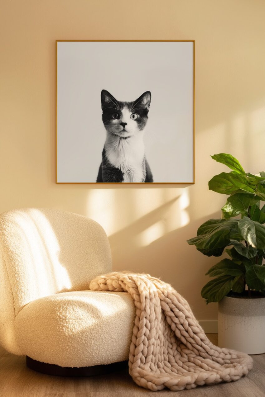 Fotografie Poster Katze schwarz-weiß Blick frontal