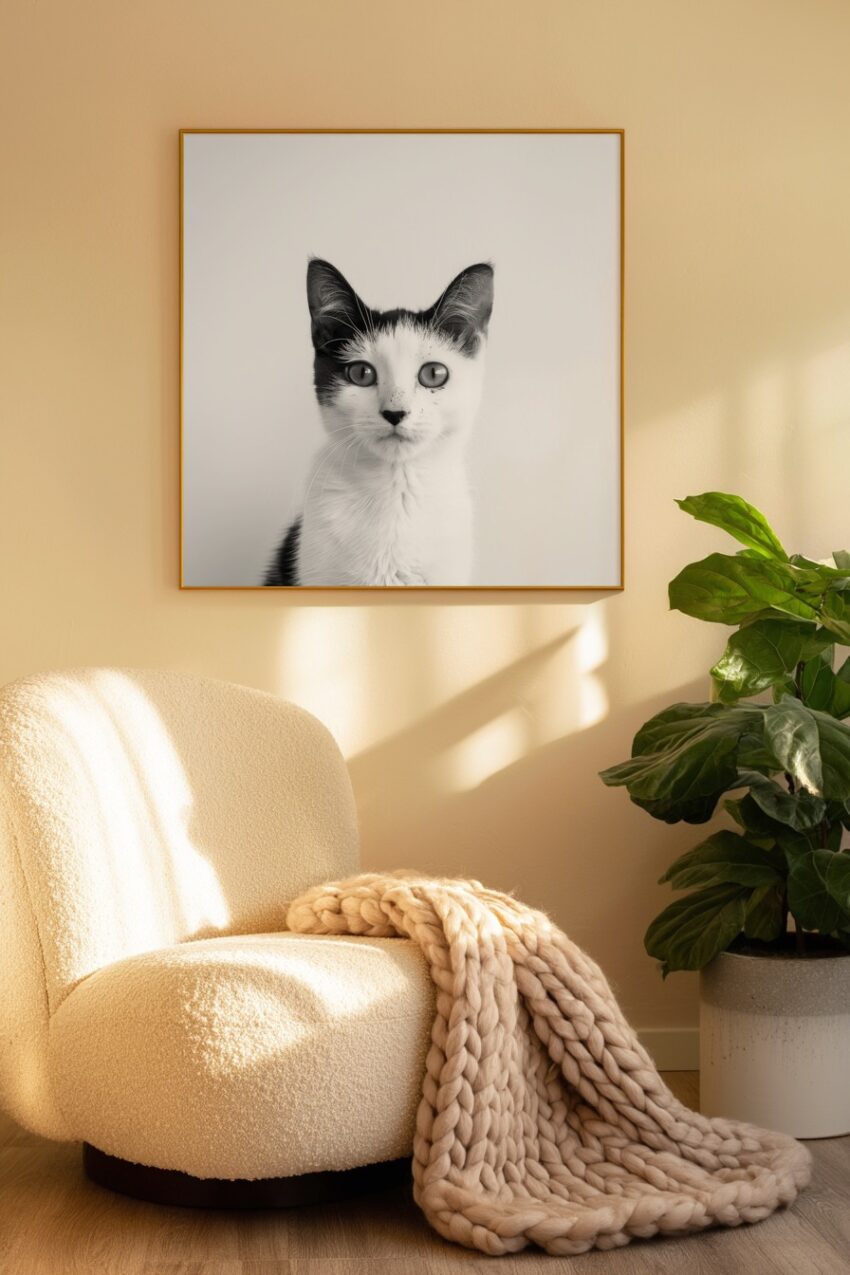 Fotografie Poster Katze schwarz-weiß Nahaufnahme minimalistisch