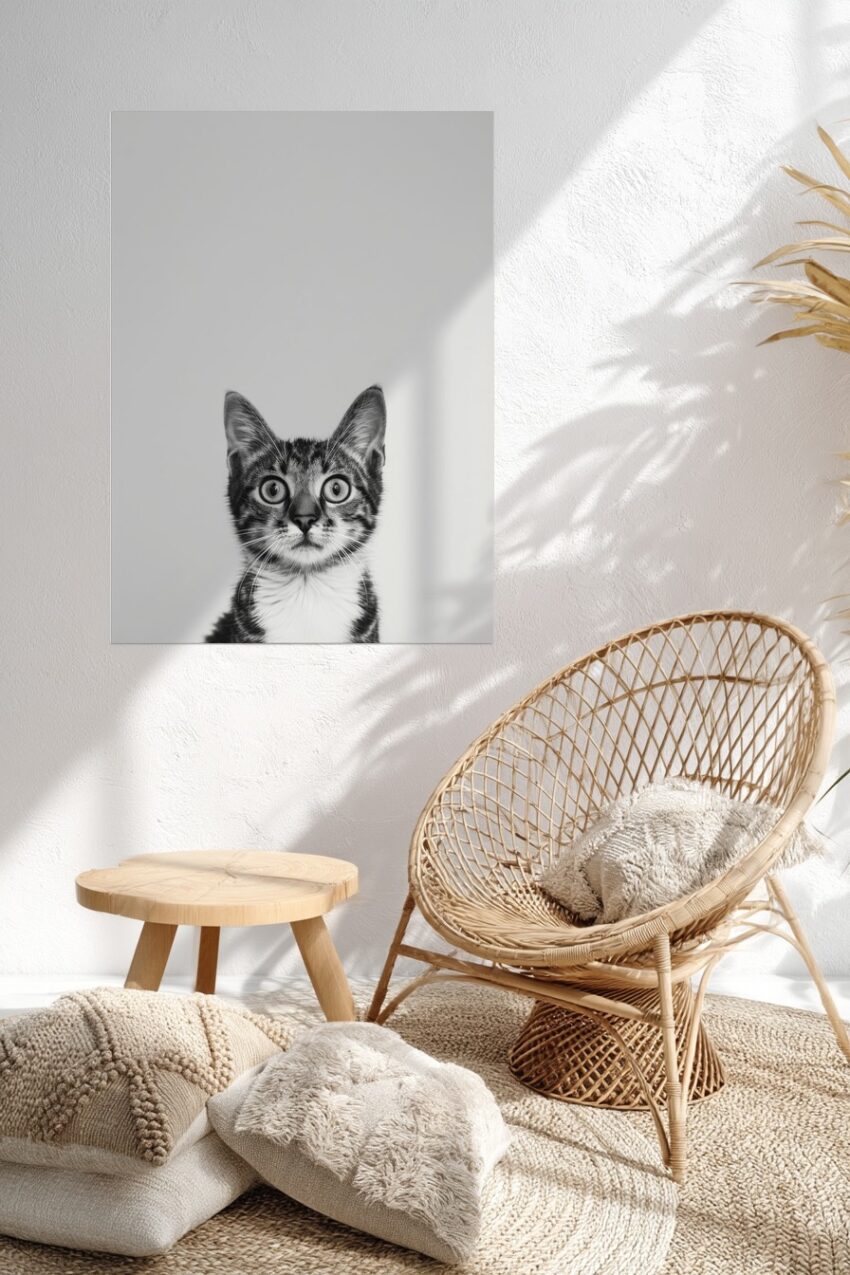 Fotografie Poster Katze schwarz-weiß frontal Blick