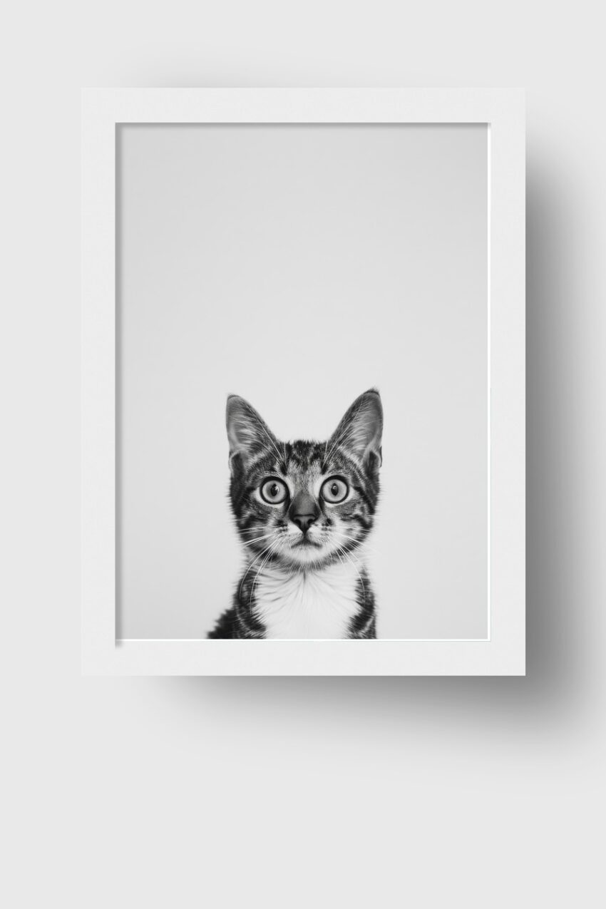 Fotografie Poster Katze schwarz-weiß frontal Blick