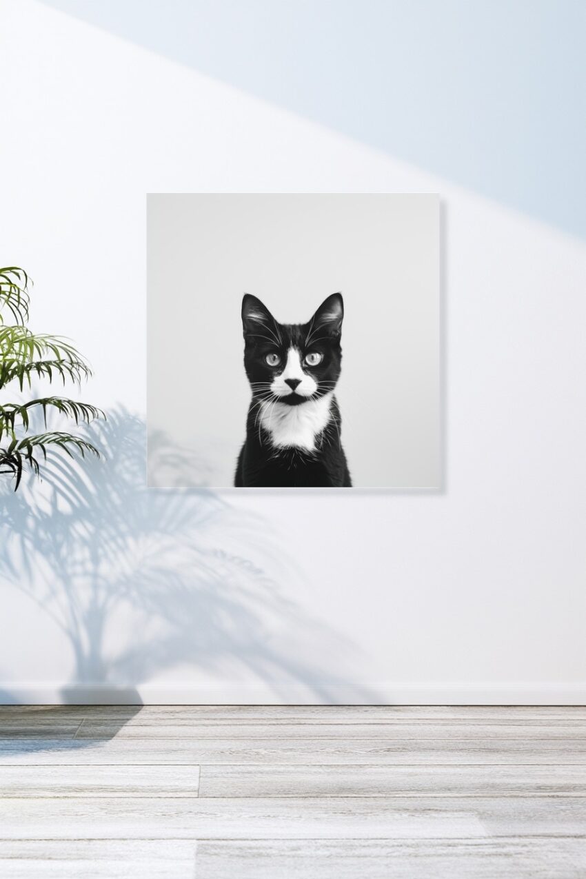 Fotografie Poster Katze schwarz-weiß klarer Blick minimalistisch