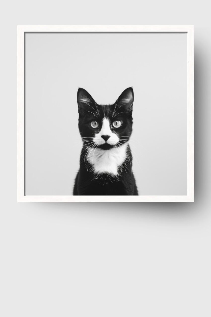Fotografie Poster Katze schwarz-weiß klarer Blick minimalistisch