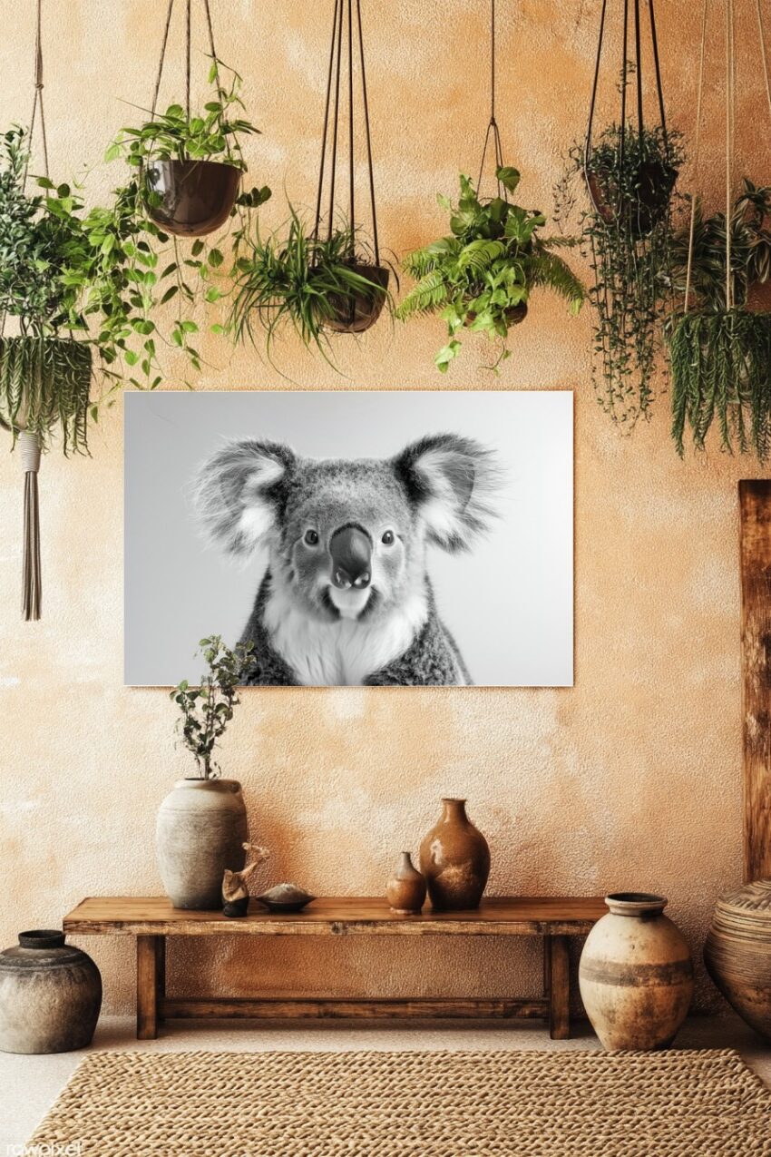 Fotografie Poster Koala Porträt schwarz-weiß