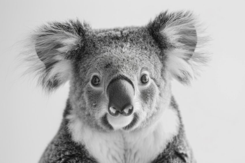 Fotografie Poster Koala frontal schwarz-weiß