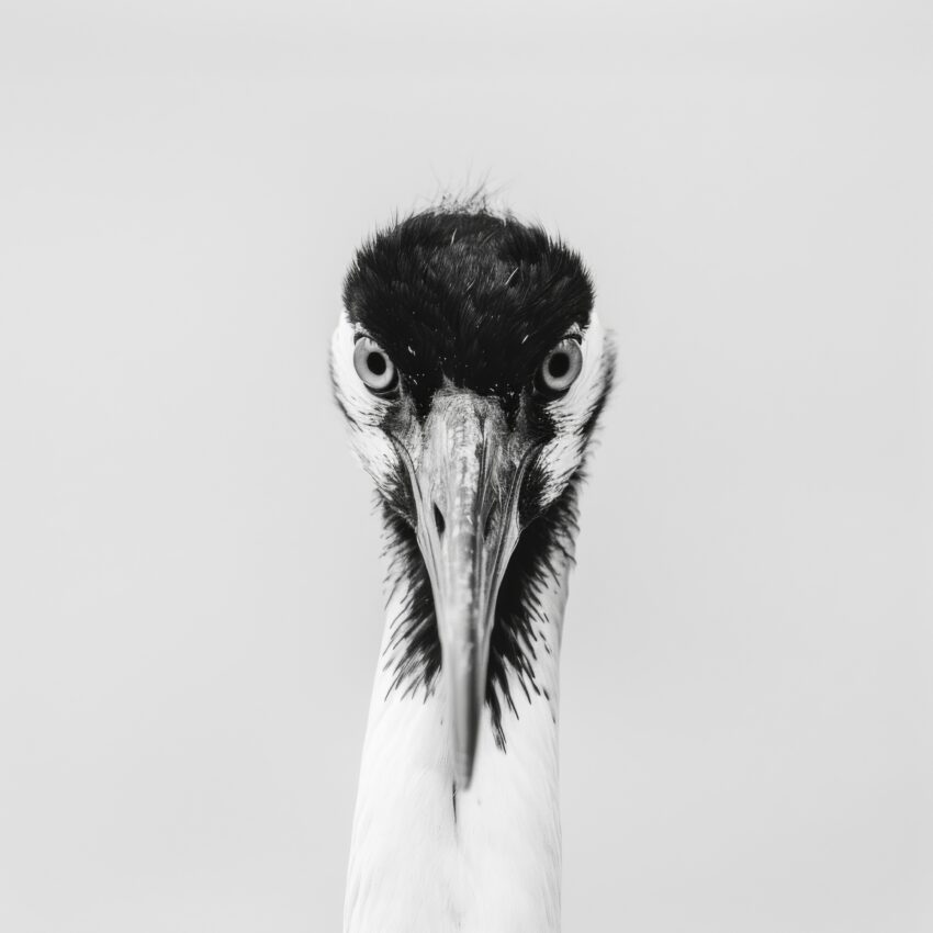 Fotografie Poster Kranich Schwarz-Weiß frontal