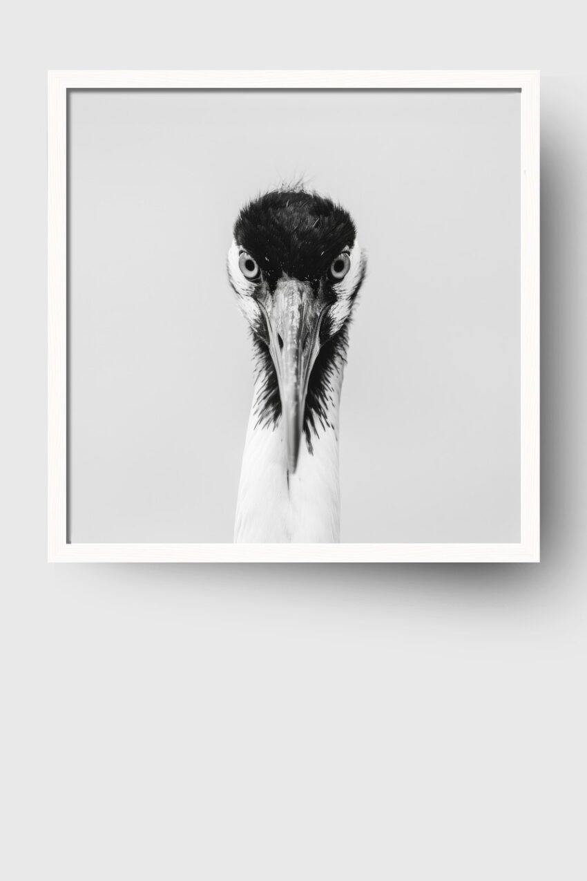 Fotografie Poster Kranich Schwarz-Weiß frontal