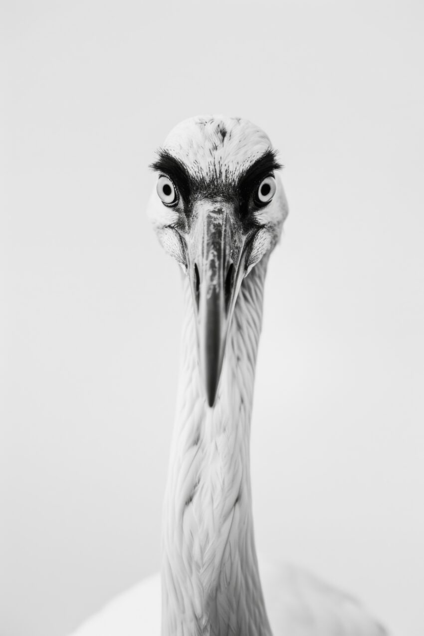 Fotografie Poster Reiher Blick schwarz-weiß frontal