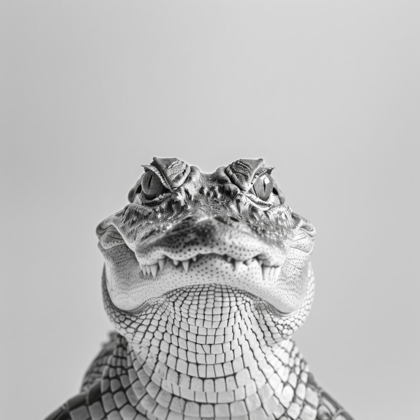 Fotografie Poster Krokodil Kopf schwarz-weiß intensiv