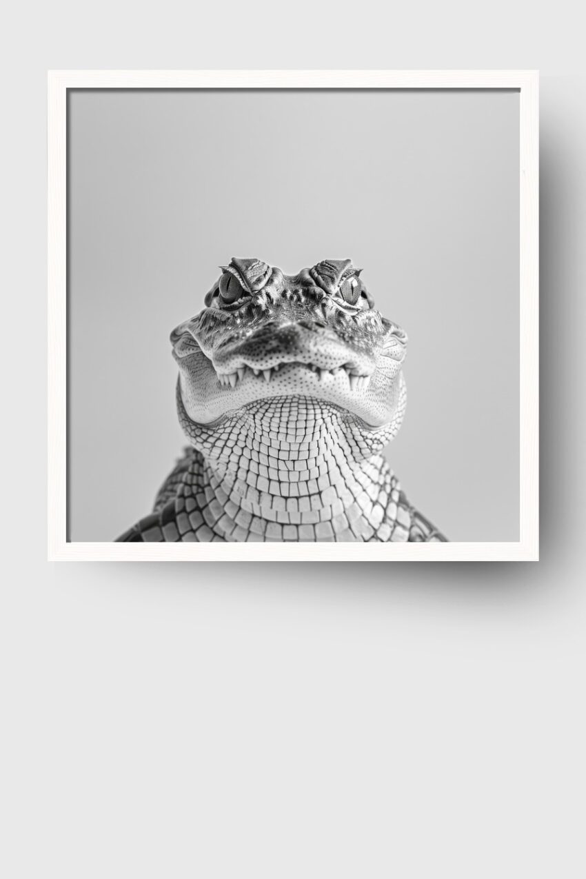 Fotografie Poster Krokodil Kopf schwarz-weiß intensiv