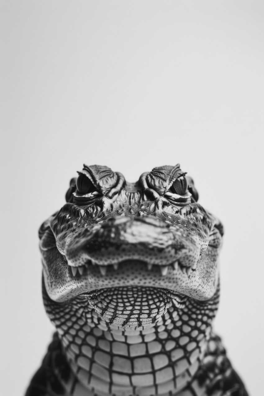 Fotografie Poster Krokodil Detail schwarz-weiß Nahaufnahme