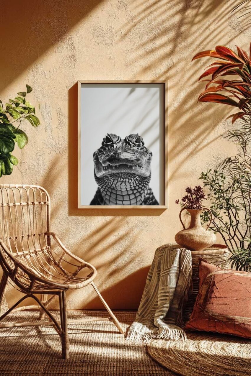 Fotografie Poster Krokodil Detail schwarz-weiß Nahaufnahme