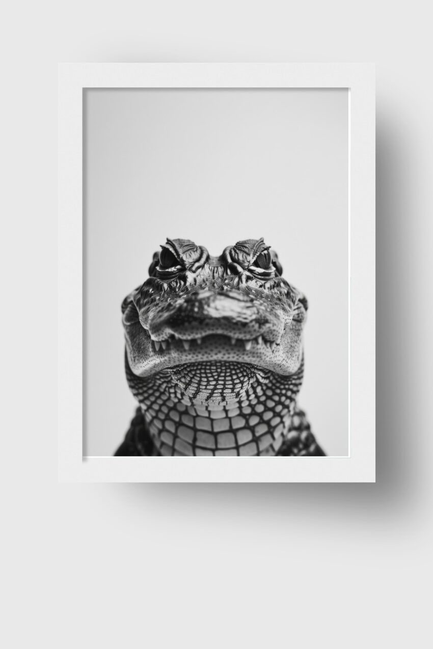 Fotografie Poster Krokodil Detail schwarz-weiß Nahaufnahme