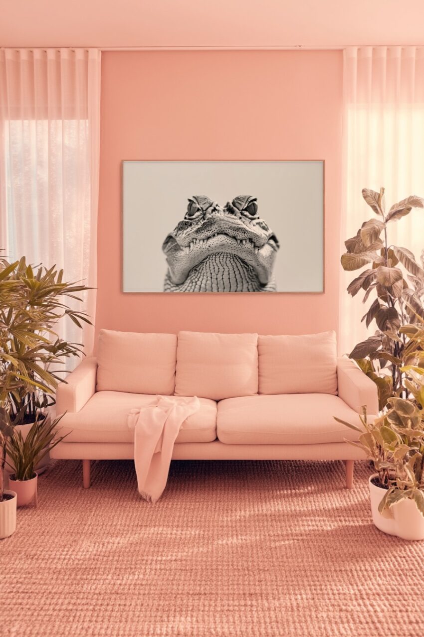 Fotografie Poster Krokodil Zähne frontal schwarz-weiß