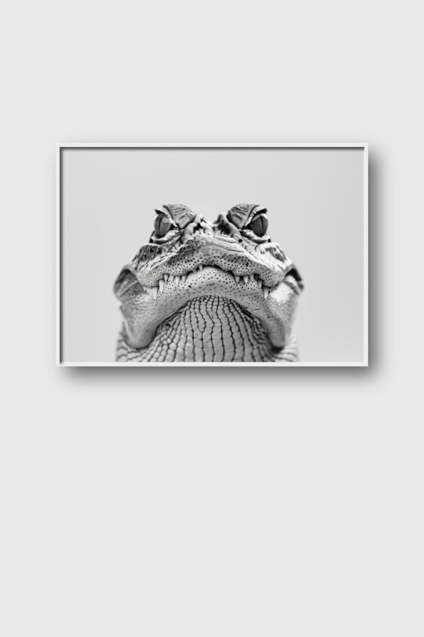 Fotografie Poster Krokodil Zähne frontal schwarz-weiß