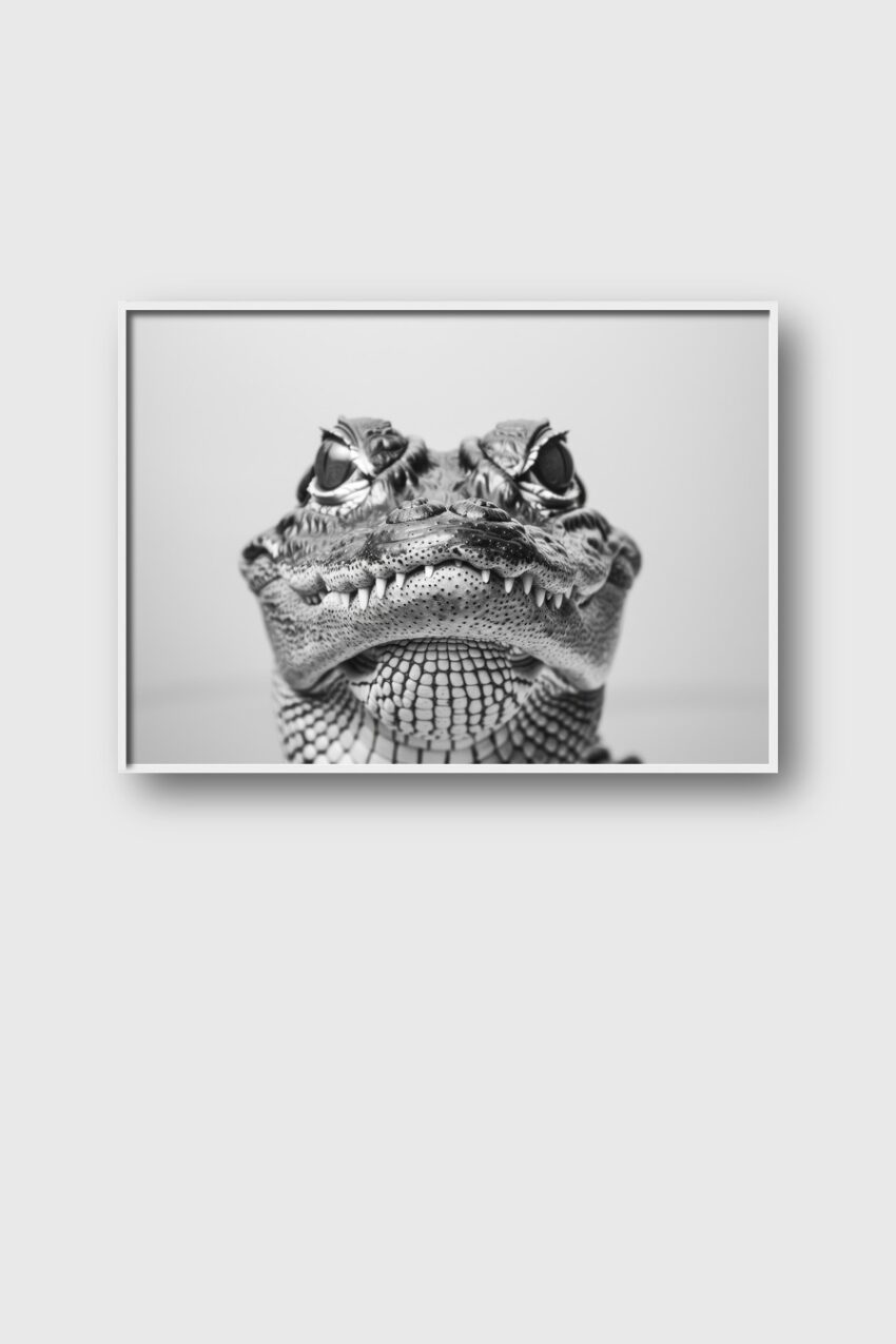 Fotografie Poster Krokodil schwarz-weiß Porträt frontal