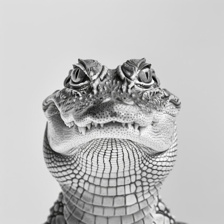 Fotografie Poster Krokodil frontal Graustufen Nahaufnahme
