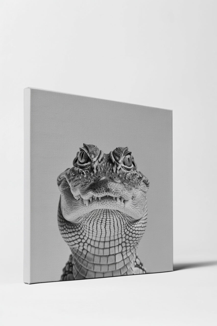 Fotografie Poster Krokodil frontal Graustufen Nahaufnahme