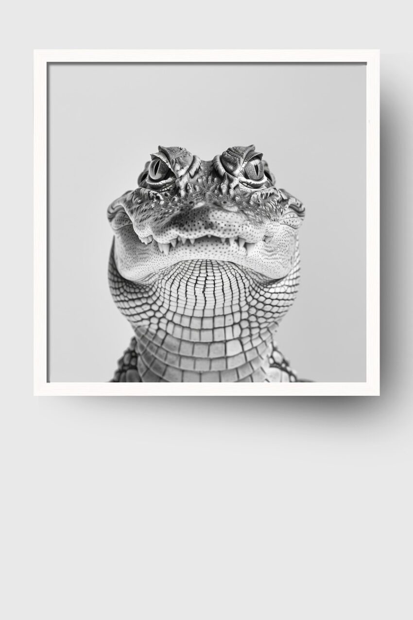 Fotografie Poster Krokodil frontal Graustufen Nahaufnahme