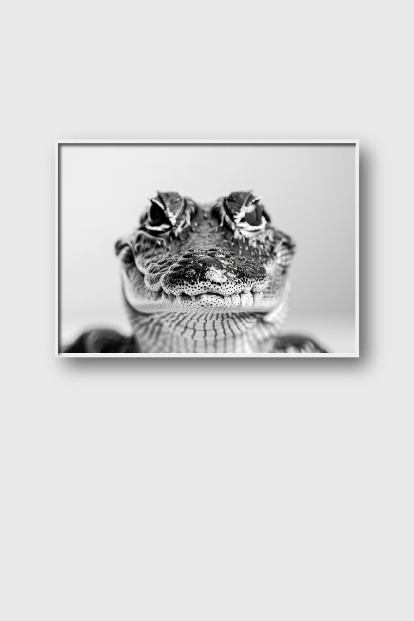 Fotografie Poster krokodil schwarz-weiß nahaufnahme frontal