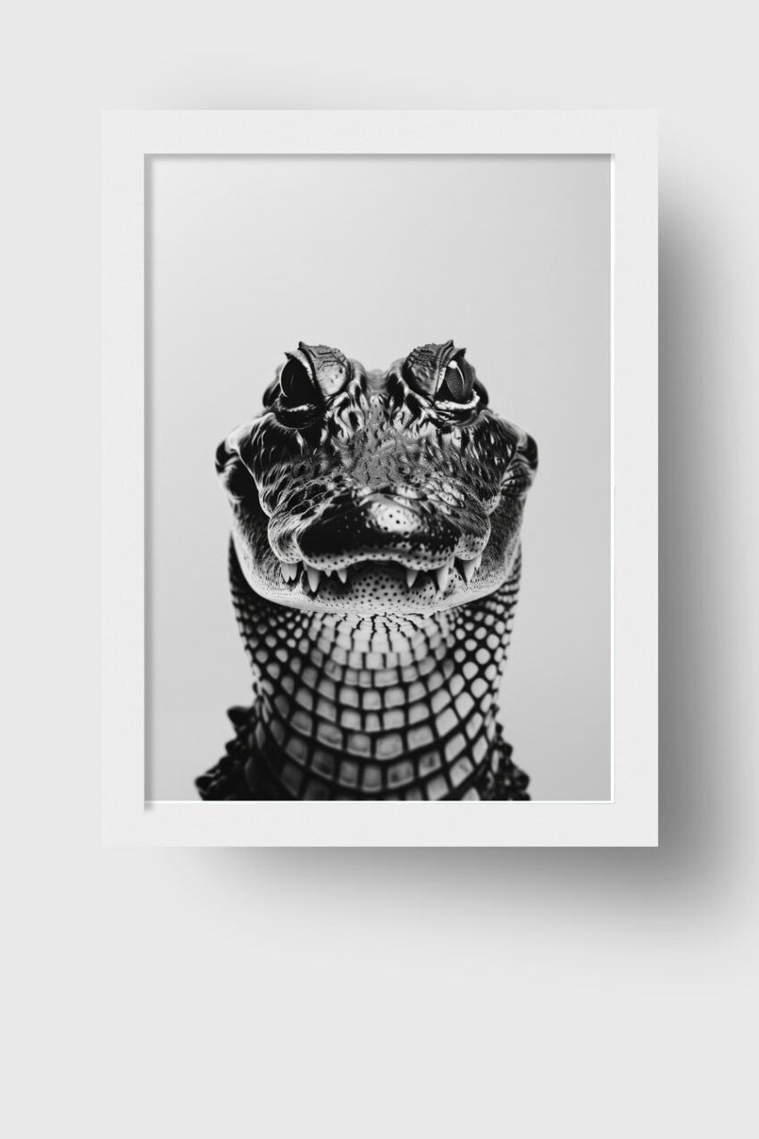 Fotografie Poster Krokodil schwarz-weiß frontal intensiv