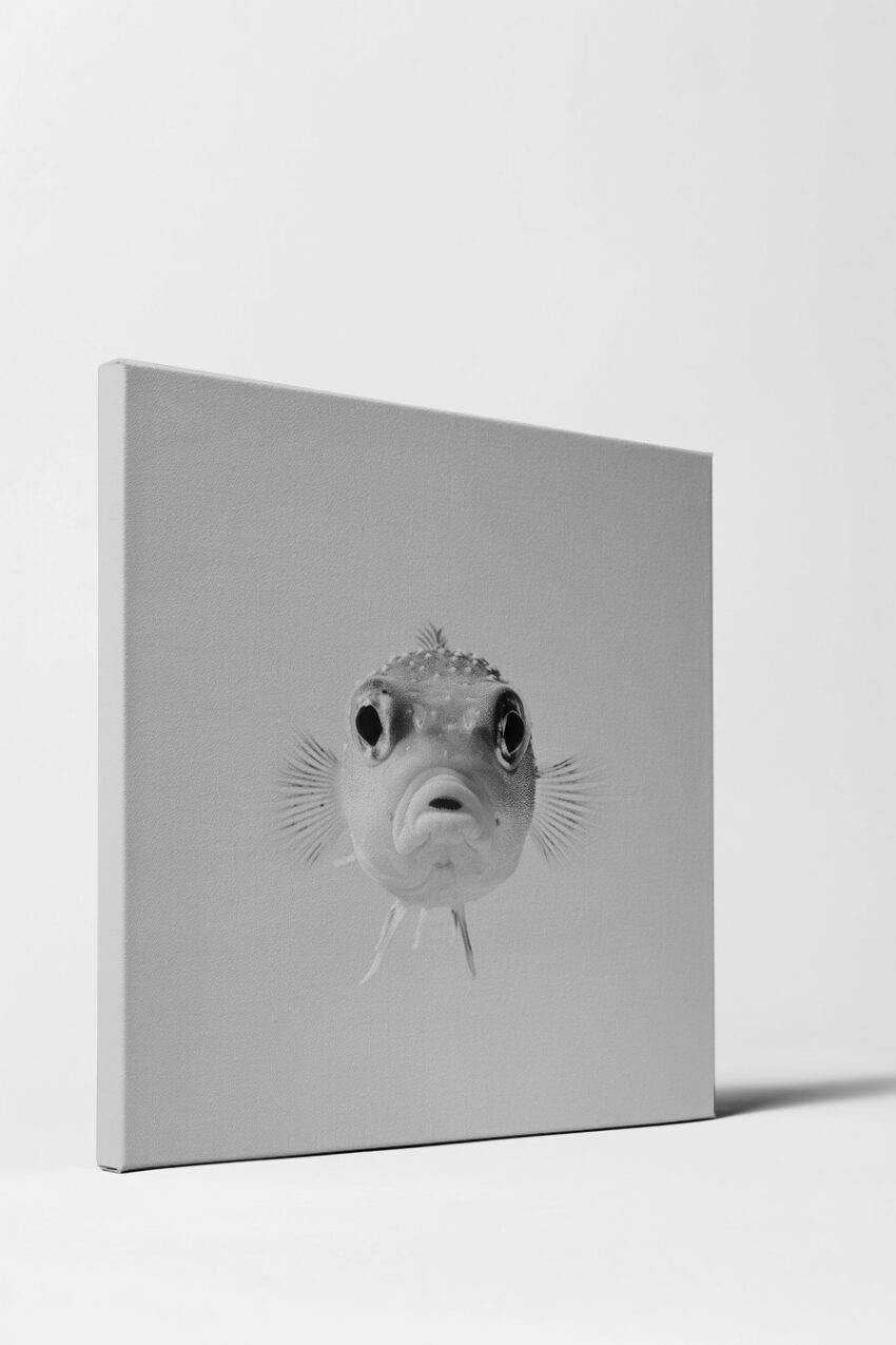 Fotografie Poster Kugelfisch schwarz-weiß nahaufnahme