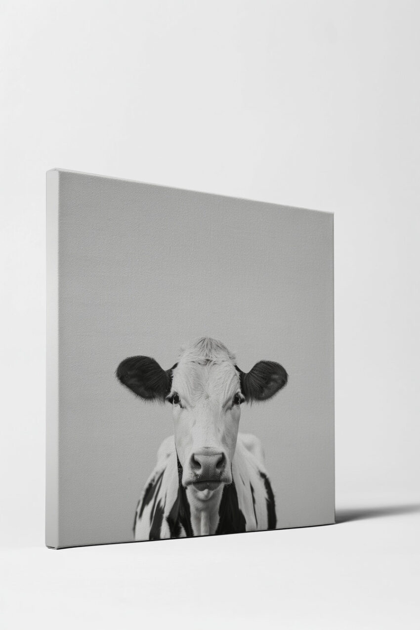 Fotografie Poster kuh schwarz-weiß schleckend zunge sichtbar