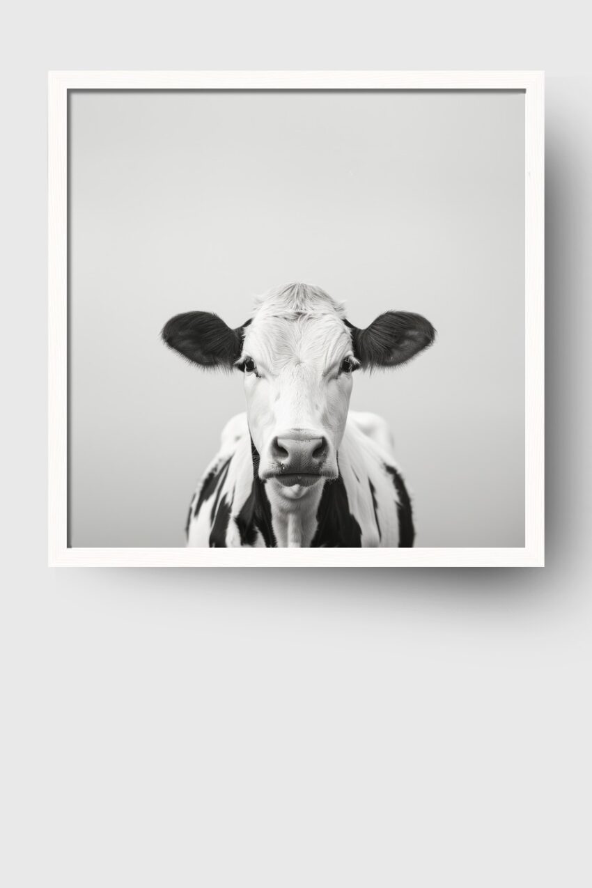 Fotografie Poster kuh schwarz-weiß schleckend zunge sichtbar