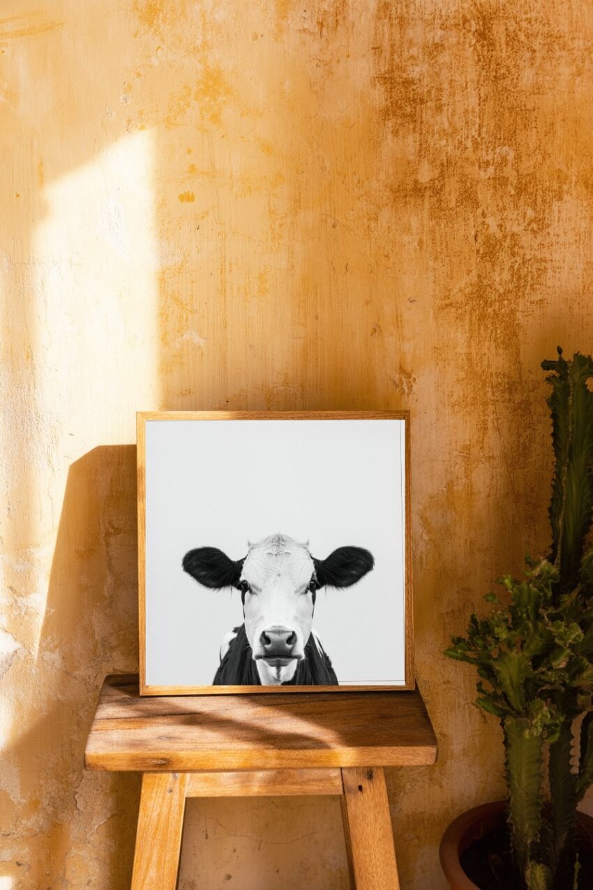 Fotografie Poster kuh Porträt schwarz-weiß minimalistisch